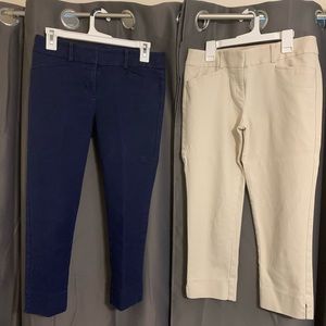 Loft brand cropped pants, khaki and navy blue.
